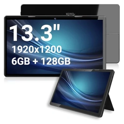 Immagine di Tablet PC 13.3 pollici Xoro MegaPAD 1333 Pro con display IPS FullHD, Android 13, batteria da 10.000 mAh, CPU, 6 GB RAM, 128 Flash, 5G WiFi, Bluetooth, lettore di schede, fotocamera 5 MP,