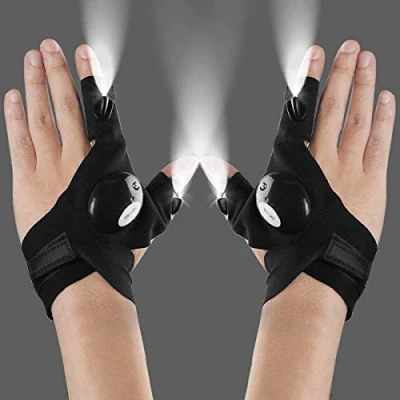 Immagine di 2 guanti con torcia a LED per esterni, da lavoro luce luoghi bui, pesca, campeggio ed escursioni e strumenti, regali tuttofare, uomini, donne, fidanzati, fai te, compleanno
