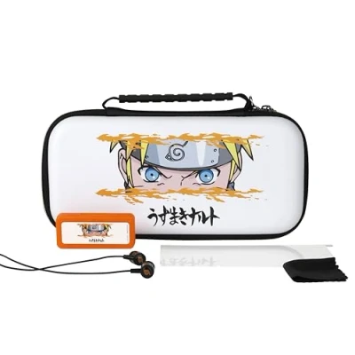 Immagine di Konix Naruto Shippuden Pacchetto accessori gaming Starter Kit per Nintendo Switch, Switch Lite e OLED Custodia giochi Vetro temperato Auricolari