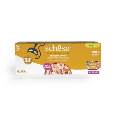 Immagine di Schesir Complete Nutrition Filetti in brodo 6 x 85 g Umido per gatto Tonnetto con pollo