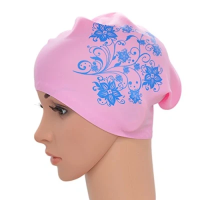 Immagine di Medifier. Elastico per capelli lunghi in silicone, da donna, piscina, cuffie, cappelli, con stampa a fiore, Pink