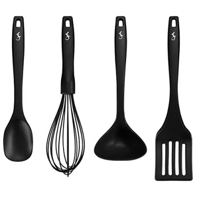 Immagine di Lurch 240613 Smart Tool Essential Set di Utensili da Cucina in Silicone Platino 100% Senza BPA con Anima Nylon (Cucchiaio, spatola, mestolo e Frusta)