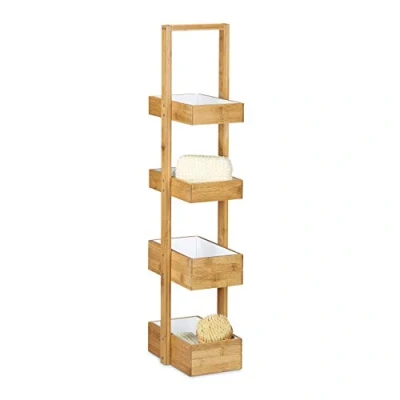 Immagine di Relaxdays Scaffale da Bagno con 4 Cestini, Mobiletto Terra, Multiuso, H x LX P: 88 25 18 cm, Legno Naturale, Bambú, 1 pz