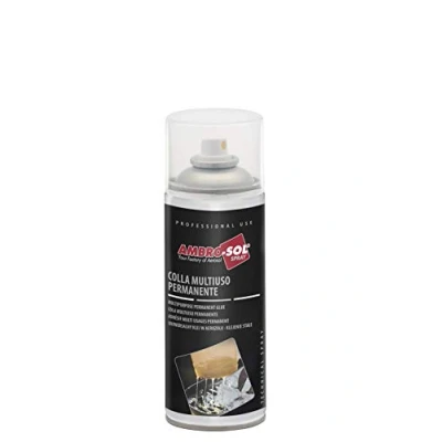Immagine di Ambro Sol I254 Colla Multiuso Permanente, Asciugatura Pressoché Immediata, Utilizzabile sui più Svariati Materiali, Resistente, Bomboletta Spray in Banda Stagnata 100% Riciclabile all&#039;Infinito 400 ml