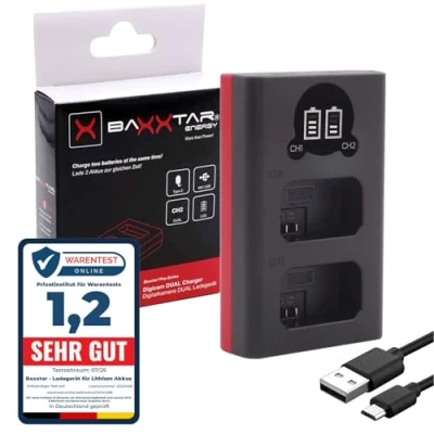 Immagine di Baxxtar 18592 Caricatore NP FW50 Compatibile con Batteria Sony Mini Dual LCD Alimentazione USB C o Micro