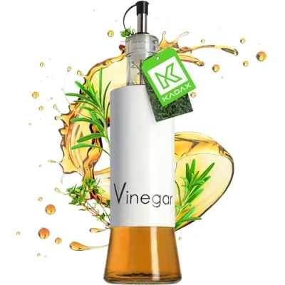 Immagine di KADAX dispenser per condimenti liquidi, bottiglia di vetro con elementi in acciaio, olio, vinaigrette, contenitore olio d&#039;oliva (vinaigrette, bianco)