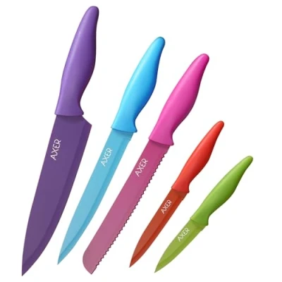 Immagine di Axer Set Coltelli da Cucina Professionali di Colorati 5 pezzi Chef Kitchen Knife Coltello Inox