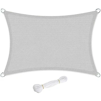 Immagine di SONGMICS Vela Parasole 3 x 5 m, Tenda da Sole in Tessuto HDPE, Permeabile all&#039;Aria e all&#039;Acqua, per Terrazza, Giardino, Balcone, Campeggio, Rettangolare, Concava, Corde 2 Grigio Chiaro GSS35QY