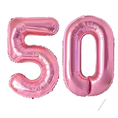 Immagine di Palloncini Compleanno 50 anni Rosa 101 CM Palloncino Numero Gonfiabile in Foil Decorazioni di un uomo donna Vola con l&#039;Elio