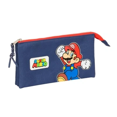 Immagine di Super Mario World astuccio triplo, per bambini, ideale bambini in età scolastica, comodo e versatile, qualità resistenza, 22 x 3 12 cm, colore Blu marino, navy, Estándar, Casual