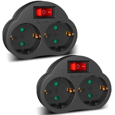Immagine di EXTRASTAR adattatore 2 in 1 con interruttore e prese Schuko, Regleta, fino a 3680 W, 16 A/250 V, nero, pezzi