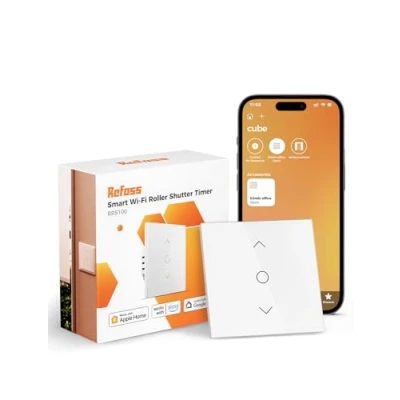 Immagine di Refoss Interruttore per Tapparelle WiFi con Apple HomeKit, Timer Tapparelle, Tende Controllo Percentuale, Retroilluminazione, Compatibili Siri, Alexa, Google