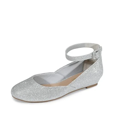 Immagine di DREAM PAIRS Ballerine Donna Cinghia Scarpe Basse Eleganti Fiocco Comode Argento Glitter REVONA E Taglia 36 (EUR)
