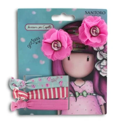 Immagine di Santoro Gorjuss Set Ornamenti Capelli Bambina, Accessori 2 clic clac, 3 elastici a fascetta, Collezione Cherry Blossom