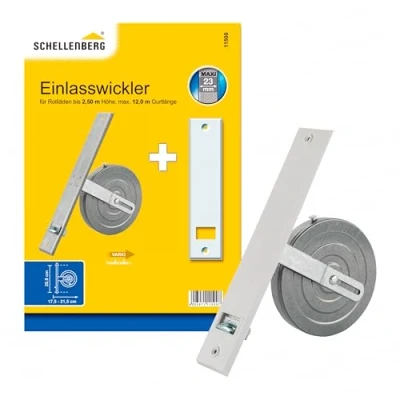 Immagine di Schellenberg 11500 Avvolgitore da Incasso Maxi per tapparelle avvolgibili, cinghia tapparella con 23 mm di larghezza e lunghezza massima 12 m, distanza dei fori 26 cm