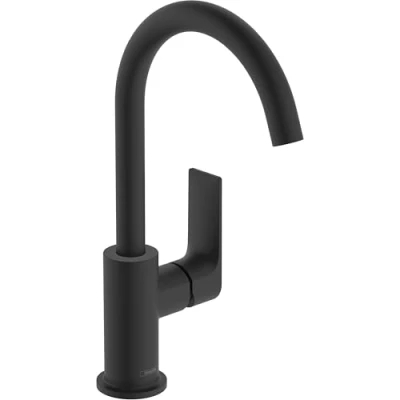 Immagine di hansgrohe Rebris E miscelatore per lavabo, rubinetto bagno con altezza bocca 210 mm, scarico a tirante, risparmio idrico, orientabile 120, nero opaco
