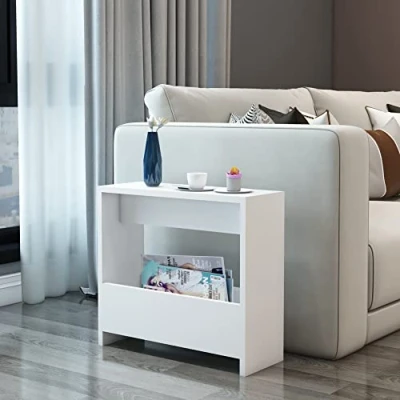 Immagine di [en.casa] Consolle da Divano (AxLxP) 60 x 55 20 cm Tavolino Laterale con Contenitore Portaoggetti Portalibri Bianco