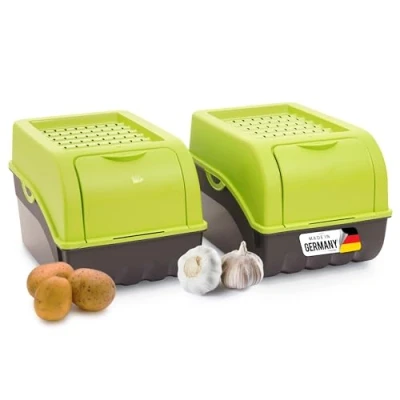 Immagine di Novaliv Contenitore per patate, 2 pezzi, 5 l, verde, verdure, impilabile, cipolle, frutta, carote