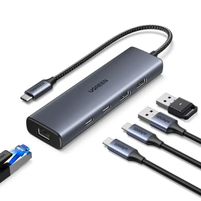 Immagine di UGREEN Hub USB C a Ethernet 6 in 1 1000 Mbps Adattatore RJ45 Thunderbolt 3 Gigabit Tipo Compatibile con iPhone 15 Plus Pro Max MacBook Air M2 iMac iPad Dell XPS Xiaomi Mi13 Galaxy S24 S23
