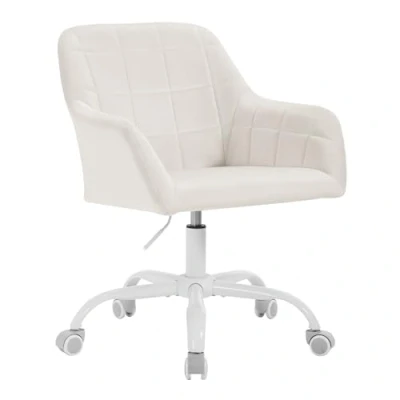 Immagine di WOLTU Sedia da Ufficio, Trucco, Girevole per Computer Ergonomica, Scrivania Regolabile in Altezza con Rotelle, Camera Letto, Velluto, Crema+bianco, BS165cm