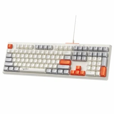 Immagine di MAMBASNAKE V300 tastiera da gioco cablata 108 tasti, a membrana colori misti con retroilluminazione RGB, full size tasti multimediali, US layout Bianco Arancione