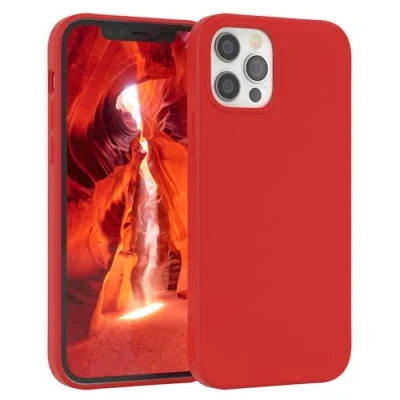 Immagine di EAZY CASE custodia per cellulare in silicone premium compatibile con iPhone 12 protezione della fotocamera e rivestimento interno protettiva bumper Rosso