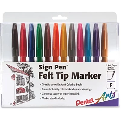Immagine di Pentel Pennarello con punta in feltro, set di 12 colori assortiti (S520 12)