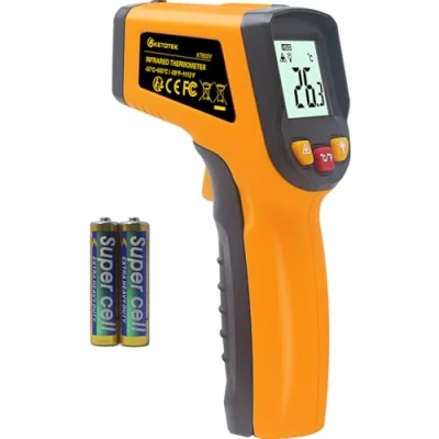 Immagine di KETOTEK Termometro laser Infrarossi Digitale 50℃ 600℃( 58 1112℉) Termometri Gun Punto Senza contatto Batterie AAA incluse Registratore Tester di temperatura (Giallo)