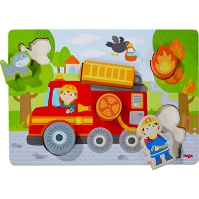 Immagine di HABA 306291 Puzzle in Legno, Motivo: Camion dei Pompieri, 12 Mesi su, Colore Colorato,