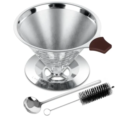 Immagine di LOOFORE Filtro Caffe Caffettiera, Americano, Caffè Contagocce Riutilizzabili, da Permanente in Acciaio Inox con Pennello Pulito per 3 4 Tazze