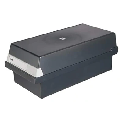 Immagine di HAN 956 13, scatola per documenti formato A6, design innovativo e accattivante, contiene 1.300 carte, coperchio regolabile in dotazione con etichetta grande scrittura, nero
