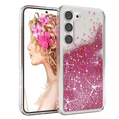 Immagine di EAZY CASE Custodia compatibile con Samsung Galaxy S23 Glitter Liquido Cellulare Protettiva Cover Back TPU Silicone Trasparente/Trasparente Rosa