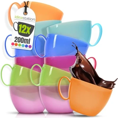 Immagine di idea station tazze cappuccino plastica 12 x 200 ml colorati infrangibile tazza bambini set colazione riutilizzabili tazzine caffe