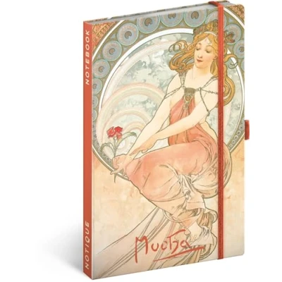 Immagine di NOTIQUE Taccuino a righe con elastico, 13 x 21 cm, circa A5, design copertina rigida, taccuino, diario, per adulti, donne (pittura Alphonse Mucha)