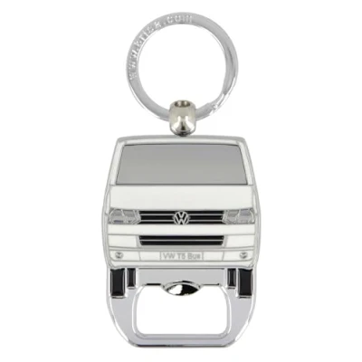 Immagine di Brisa VW Collection Volkswagen Portachiavi Vintage in Metallo con apribottiglie/cavatappi, per Chiavi/Zaino/Borsa, Camper T5 Bus Design (Fronte Bus/Bianco)