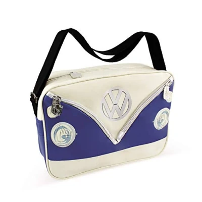 Immagine di Brisa VW Collection Volkswagen elegante borsa a tracolla regolabile, unisex, retrò/vintage, Camper T1 Bus design (Fronte Bus/Blu/similpelle)