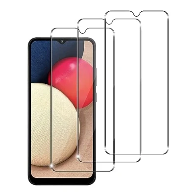 Immagine di QJOY 3 Pezzi Vetro Temperato per Samsung Galaxy a02s, Anti Graffio, Impronte, Senza Bolle, 9H Durezza Pellicola Prottetiva， 0,33mm Ultra Trasparent