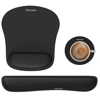 Immagine di Tecknet Tappetino Mouse Ergonomico, Pad Poggiapolsi per Tastiera e Sottobicchiere, Kit di in Memory Foam Computer da Ufficio, Gamer, Antiscivolo, Impermeabile Pieghevole