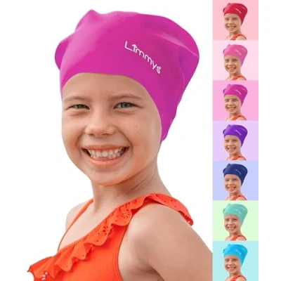 Immagine di Limmys Cuffia Piscina Bambini per Capelli Lunghi, Trecce, Dreadlocks Nuoto 100% Silicone di Qualità Superiore, Elastica e Comoda Disponibile in Diversi Colori (Rosa scuro)