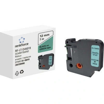 Immagine di Cassetta nastro Renkforce RF LT D45019 Compatibile sostituisce DYMO D1 45019 12 mm Colore Nastro: Verde carattere: Nero 7 m