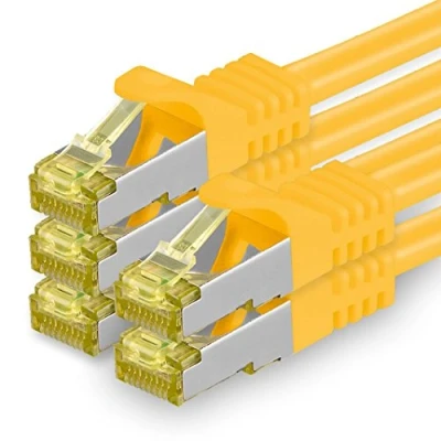 Immagine di 1aTTack.de Cavo di rete Ethernet Lan Cat.7 SFTP spina RJ45 Cat6a doppia schermatura 10000 Mbit/s compatibile con Cat5 Cat6 Cat8 per switch Router Modem Patchpanel Giallo / 5 pz 0,25m