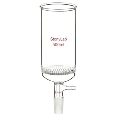 Immagine di stonylab Imbuto di Filtrazione Buchner in Vetro, Filtrante a Piatto Vetro Borosilicato con Connessione per Tubo da 9 mm e Giunto Standard 24/40 Test Filtraggio, 500 ml