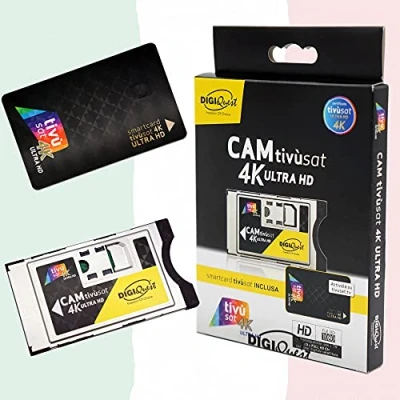 Immagine di TiVuSat DIGIQuest Scheda UHD nera 4K e EasyMouse Ultra HD SmartCam di Modulo CI+ nero incluso, UHD, canali Italiani HD/4K via satellite Eutelsat HotBird 13,0 est
