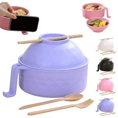 Immagine di Microwave Noodle Bowl,noodle Bowl with Lid,instant Chopsticks,, Multifunctional Ramen Set Fork Spoon Chopsticks,Ramen Handle, for Soup Pasta Salad
