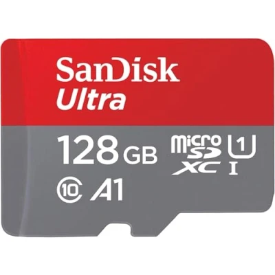 Immagine di SanDisk Ultra microSDXC UHS I memory card 128 GB + adapter (A1, Class 10, U1, Full HD videos, up to 120 MB/s read speed),, Speed Mbps/10x