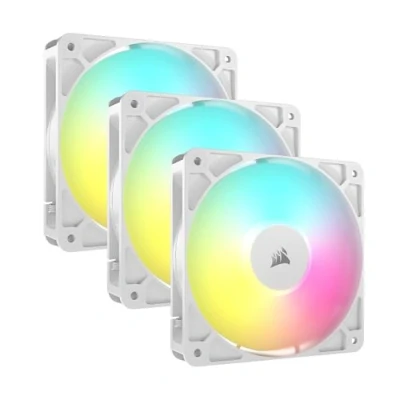 Immagine di CORSAIR RS120 ARGB 120 mm PWM Ventole Connessione a Margherita Basso Rumore Cuscinetto Cupola Magnetica Confezione Tripla Bianco