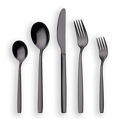 Immagine di Berglander set 30 posate in titanio nero placcato, pezzi di nero, argento servizio per 6 (nero lucido)