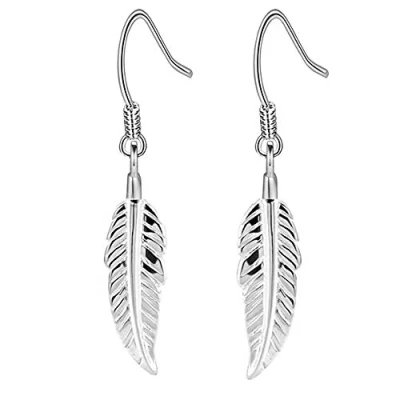 Immagine di Fu You Orecchini in Argento 925 Pendenti Piuma con Pendente per Donna Ragazza Regalo Scatola
