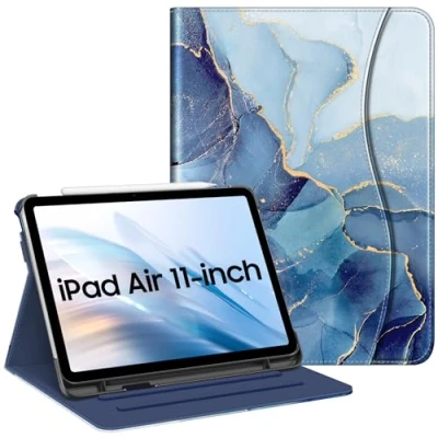 Immagine di Fintie Custodia per iPad Air 5a generazione (2022) / 4a (2020) 10,9 pollici, visualizzazione multi angolo con portapenne e tasca, auto sleep/wake, Ocean Marble