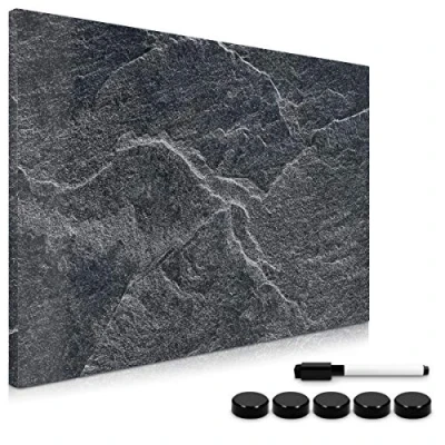 Immagine di Navaris Memo Board Lavagna Magnetica 40x60cm Lavagnetta Scrivibile Cancellabile con 1x Pennarello e 5X Calamite Bacheca Design Black Stone